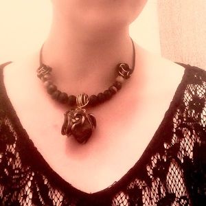 Rock/handmade beads/wire wrapped necklace